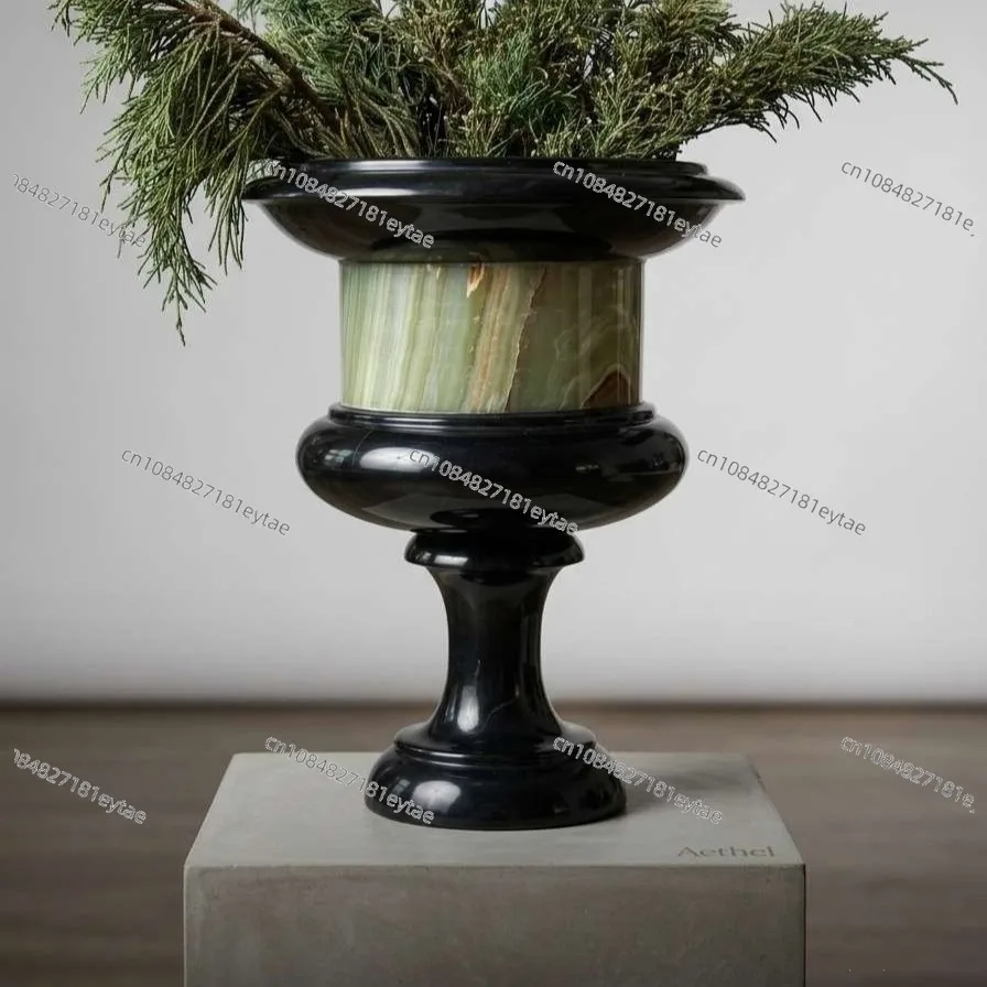 Wabi Sabi Vintage Minimalist Natural Marble Jade Vase Artistic Light Luxury Home Decor