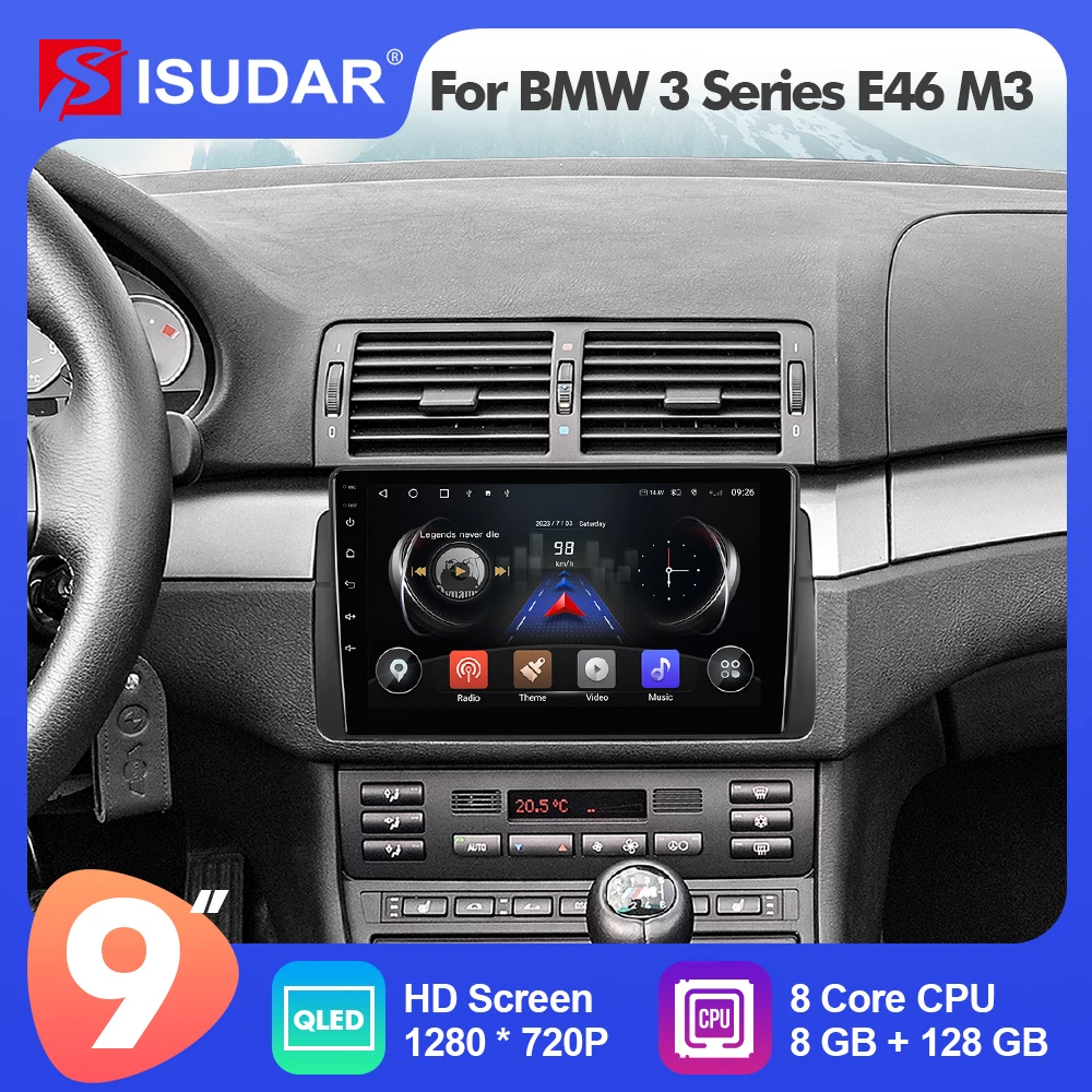 9  inch Isudar Android 12 Auto Radio Multimedia For BMW 3 Serie E46 M3 318/320/325/330/335 1998-2005 Car GPS Stereo auto No 2din