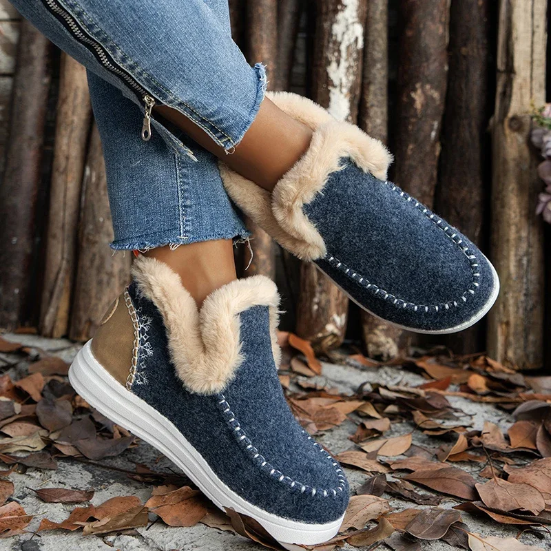 Winter Flats Women Snow Ankle Boots Short Plush Cotton Shoes Winter Designer Warm Casual Shoes 2024 Trend Walking Zapatos Ladies