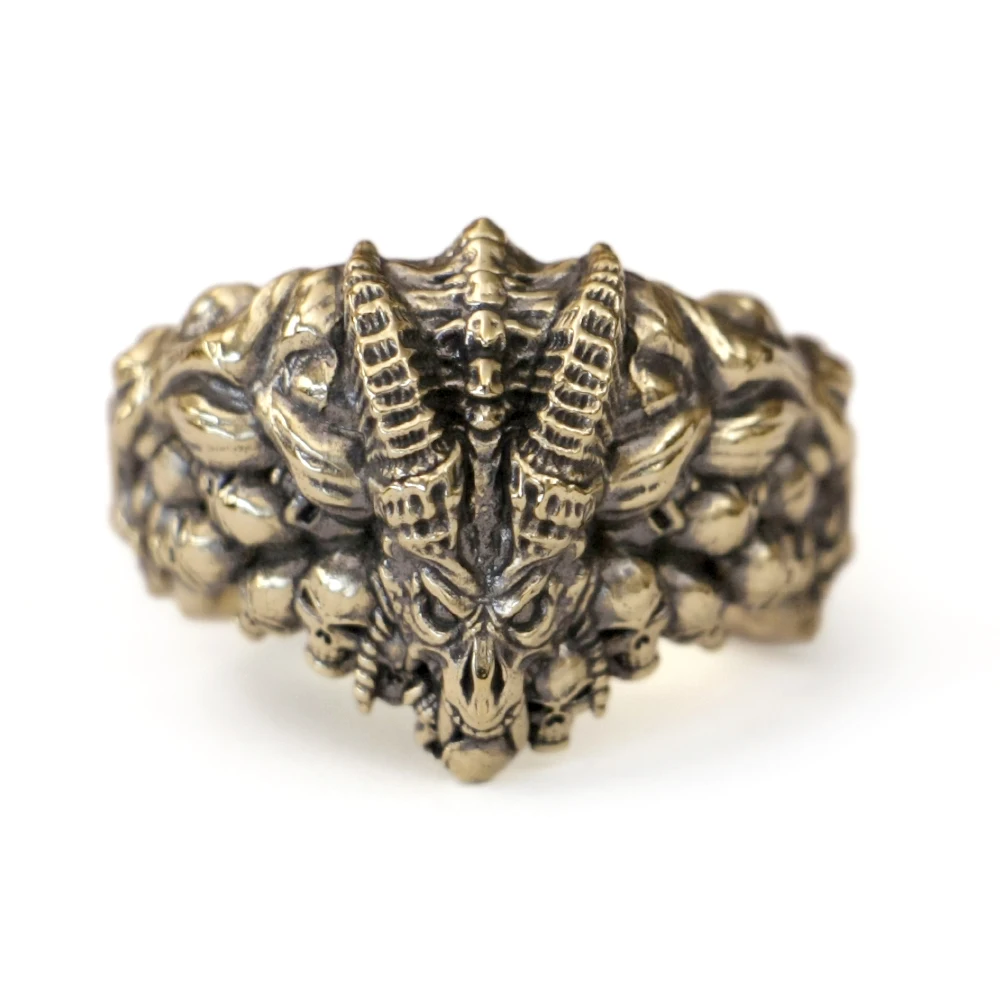 Brass Demon Satan Skulls Punk Ring Biker Jewelry BK418 Open US Size 8~15