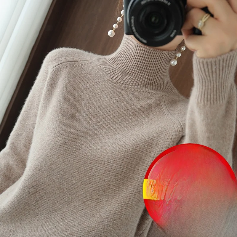 

Женский верхний свитер Camere с высоким воротником, осень-зима, новый свободный вязаный однотонный внутренний свитер