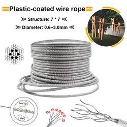 304 Stainless Steel Wire Rope, PVC revestido, plástico, malha Corda, Varanda treliça, Soft Lavandaria Lifting Cable, 7x7, 5 m, 10m