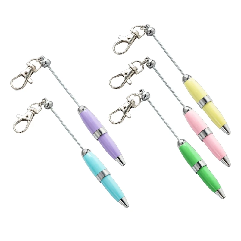 5 шт. шариковая ручка, гладкая ручка для письма, шариковая ручка с бусинами и брелком, 1,0 мм, ручка для подписи, офисные Прямая