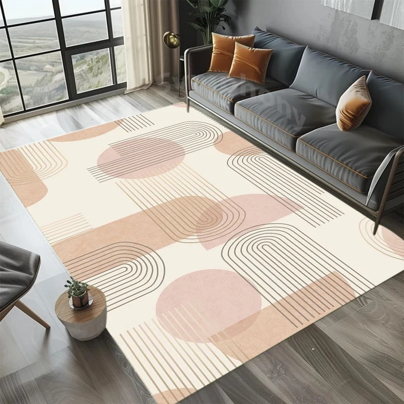Minimalist Geometric Arch Line Rug Modern Boho Cream Blush Area Carpet Elegant Abstract Floor Covering Living Room Decor