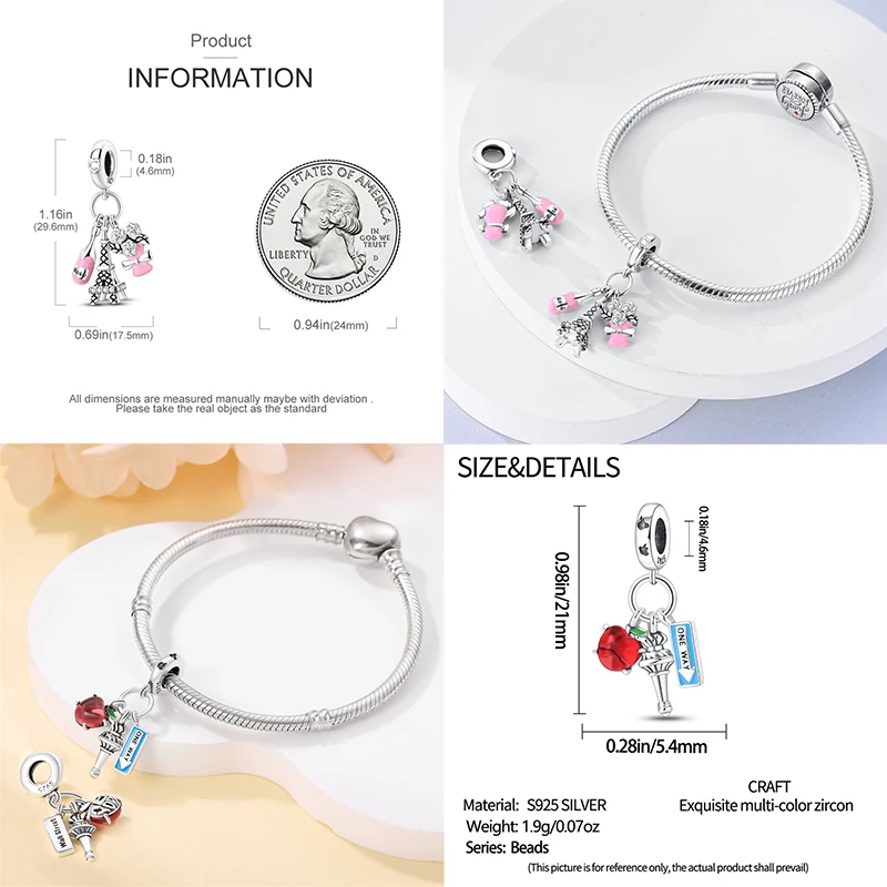 S925 Sterling Silver Eiffel Tower Triumphal Arch Famous Architectural Charms Beads Fit Pan Original Bracelets DIY Fine Jewelry