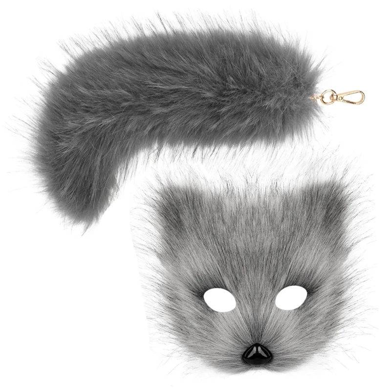 Wolf Vossen kostuumaccessoires inclusief dierenmasker, dierenstaart sleutelhanger decoratie, voor dames meisje Halloween cadeau