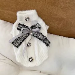 Classic Dog Winter Sweater Turtleneck Soft Warmer Clothes Bow Base Sweater Pet Knit  Teddy Bear Yorkshire For Small Dog