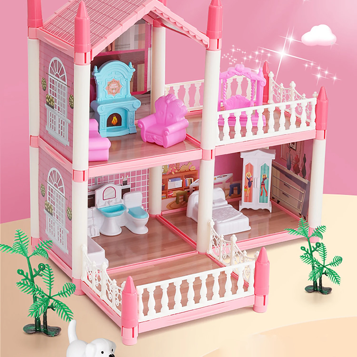 Girl's house, doll house, castle villa, girl's assembled house, home, parent-child interaction