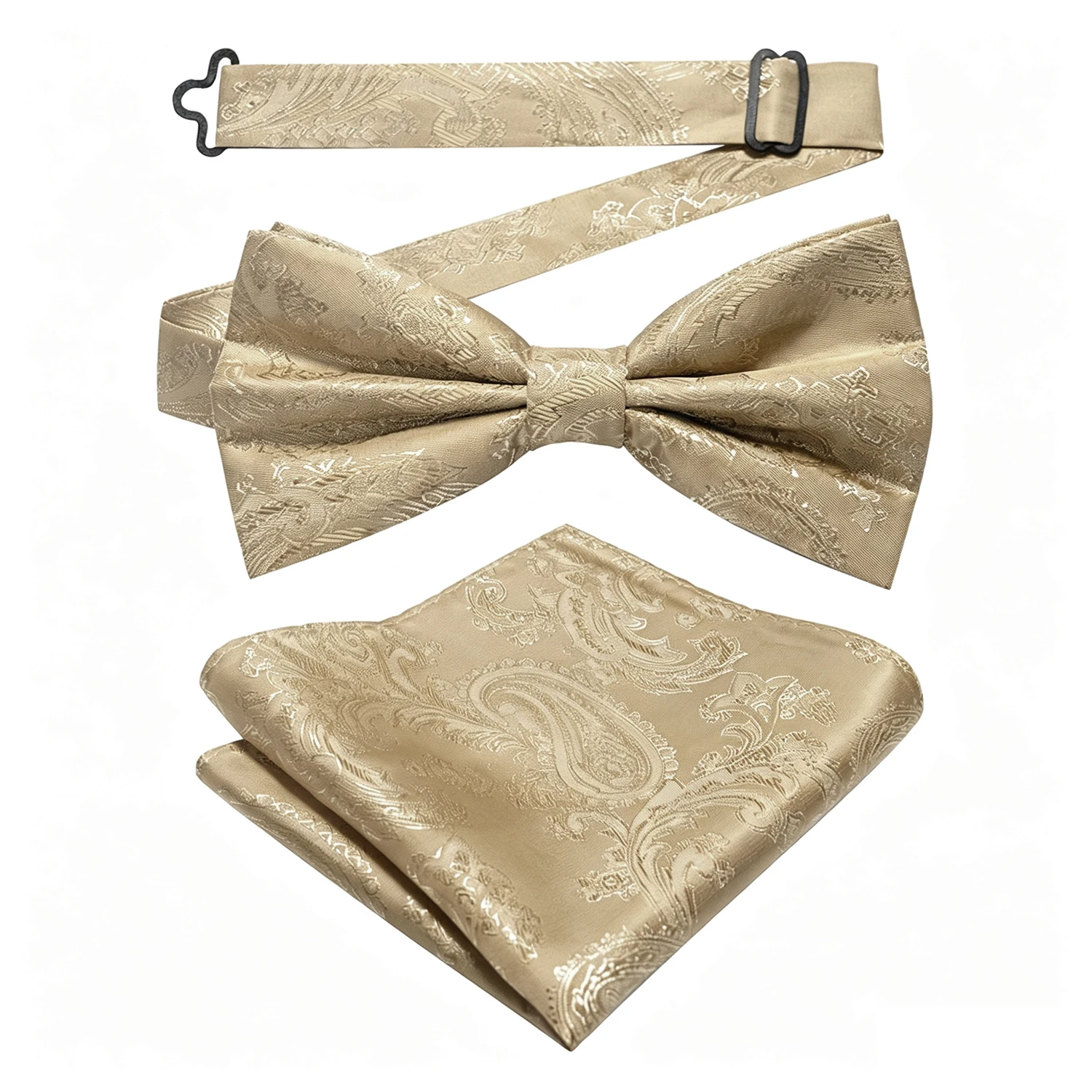 Luxuriöses Paisley-Muster Seidenfliege und passendes Einstecktuch-Set für Herren – Elegantes formelles Accessoire für Hochzeiten und Galas – Detail 3