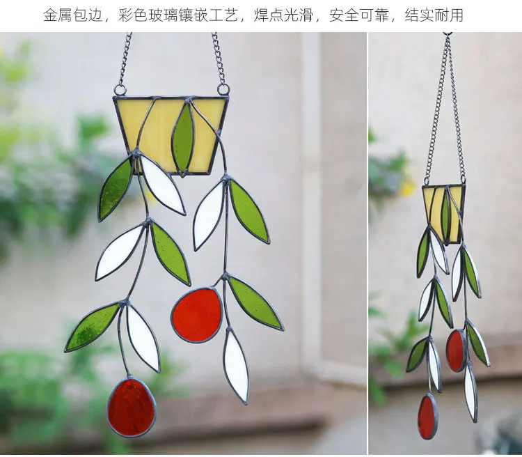Pflanzen-Blumen-Buntglas-Fensterhänger Künstliche Pflanzen Sonnenfänger für Innenräume Buntglas-Sonnenschutz Hängende Heimdekoration – Detail 4
