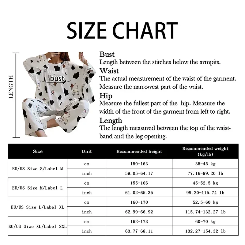 Spring Sleepwear Sets Set Pajama Cow Cartoon Long Sleeve 2023 Print Cute New Women Two-pieces Underwear