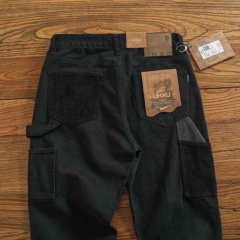 

Тяжелые повседневные брюки из твила из чистого хлопка, мужские свободные прямые брюки в американском стиле ретро, рабочая одежда, конические моющиеся