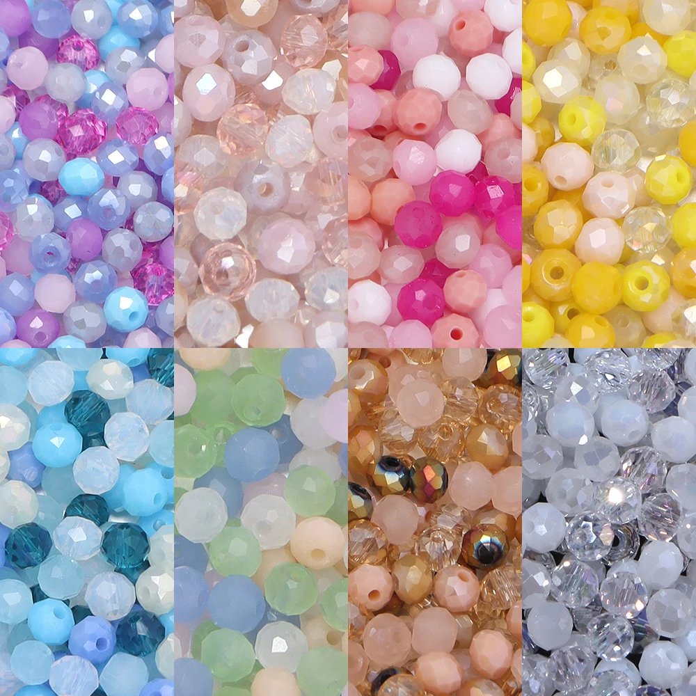 200 Stück 4 mm facettierte Rondelle-Kristallperlen, gemischte Farben, Glasperlen, lose Abstandsperlen für die Schmuckherstellung, DIY-Armband, Halskette