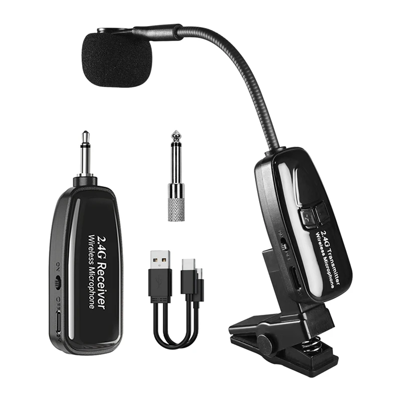 

Saxophone Wireless Microphone System,2.4G Transmitter & Receiver For Wind Instruments,164FT Range,Plug & Play