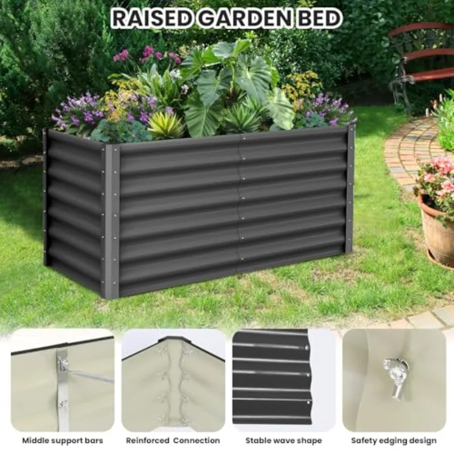 Galvanized Raised Garden Beds for Outdoor Gardening, Metal Construction, Silver Gray, Rust-Resistant and Durable