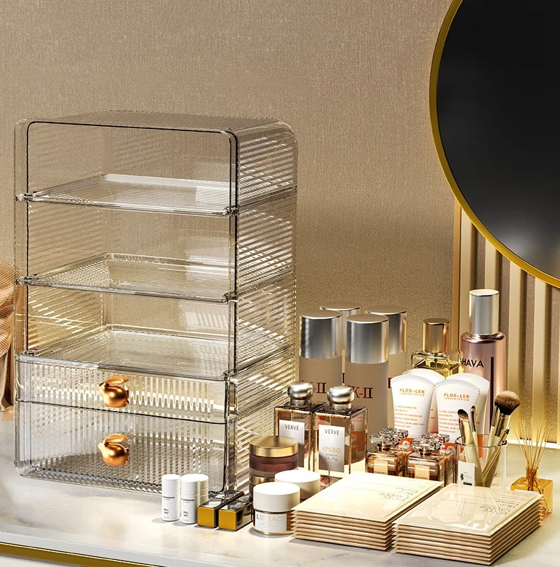 Cosmetics Storage Box Desktop Large Capacity Clear Dresser Drawer Type Storage Box Dustproof Skin Care Products Storage Rack