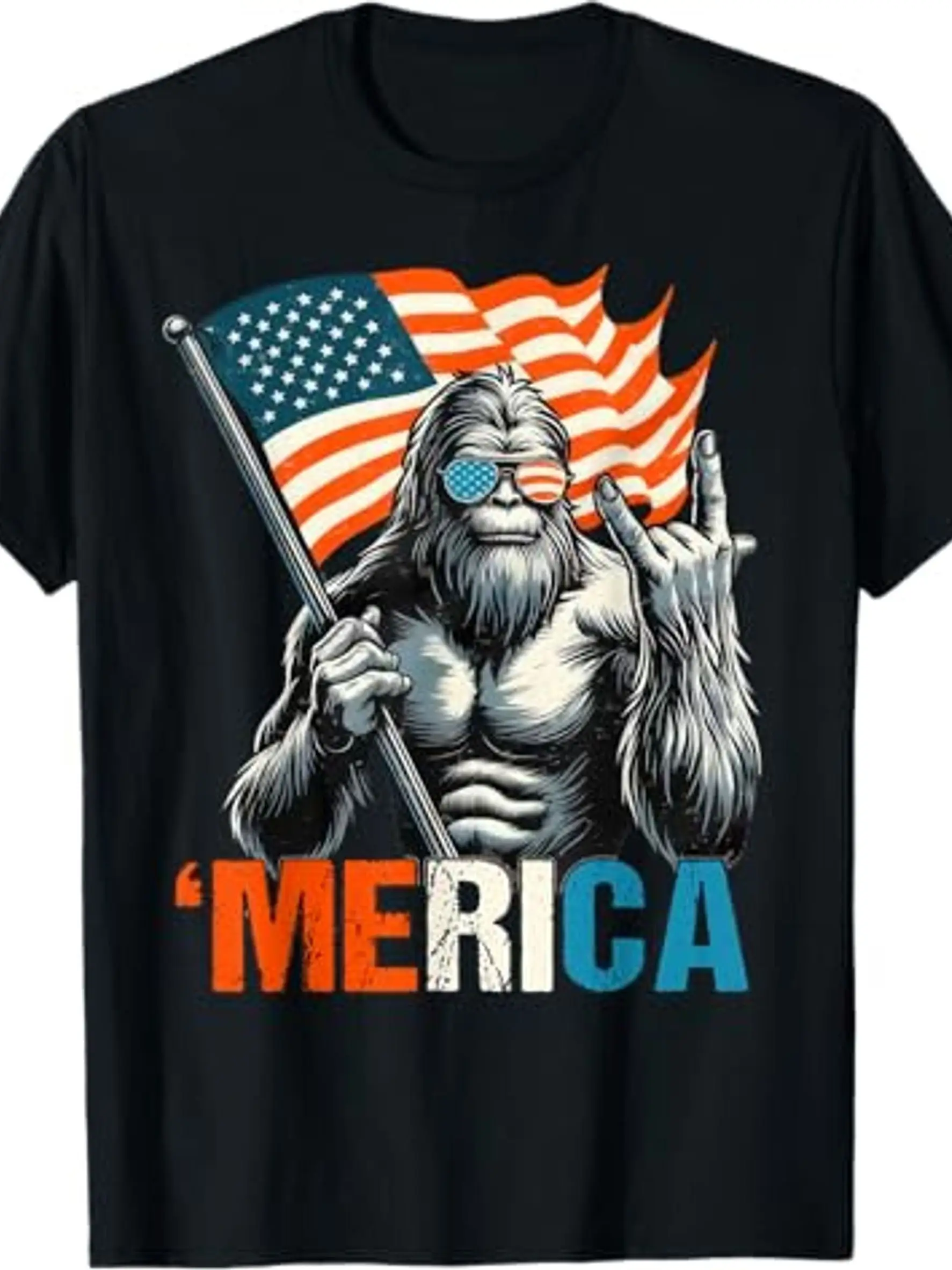 

Men's Big & Tall Patriotic Gorilla Graphic T-Shirt - 'MERICA Print, 100% Cotton, Short Sleeve, Round Neck