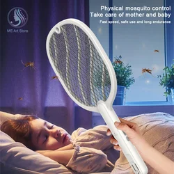 2-in-1 Electric Insect Racket Swatter Zapper USB Rechargeable Summer Mosquito Swatter Kill Fly Bug Zapper Killer