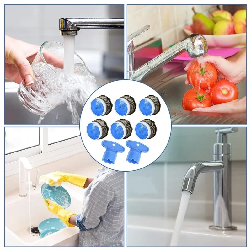 6Pcs Faucet Aerator with Aerator Keys Water Saving Flows Restrictors Insert Replacement Tap Bubblers Sink Aerator Filter