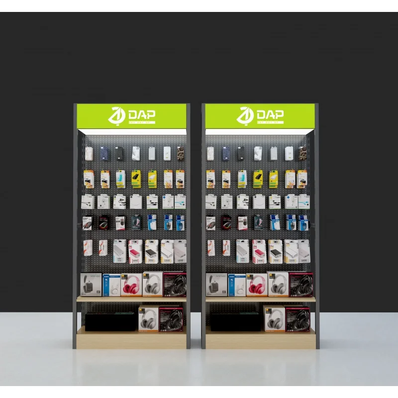 custom，Customized Cell Phone Shop Display Shelves Cabinet With Hooks And Metal Wood Stand Cabinet