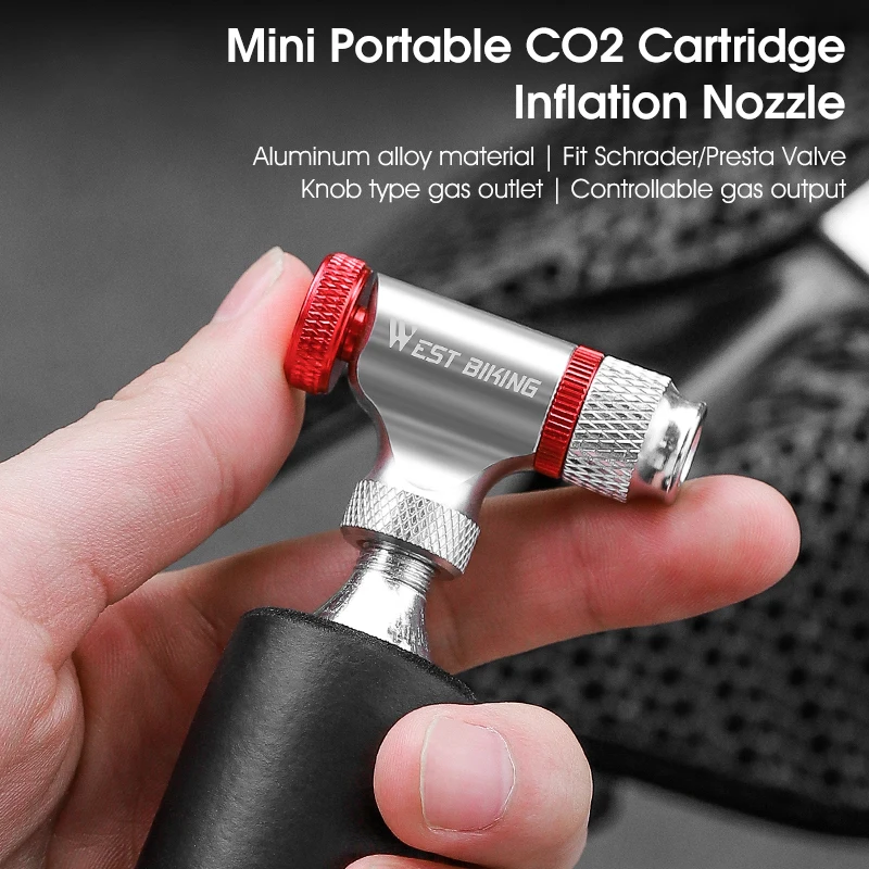 WEST BIKING Mini Portable Bicycle Pump CO2 Cartridge Inflation Nozzle Pump Schrader/Presta Bike Tire Inflator Cycling Accessory