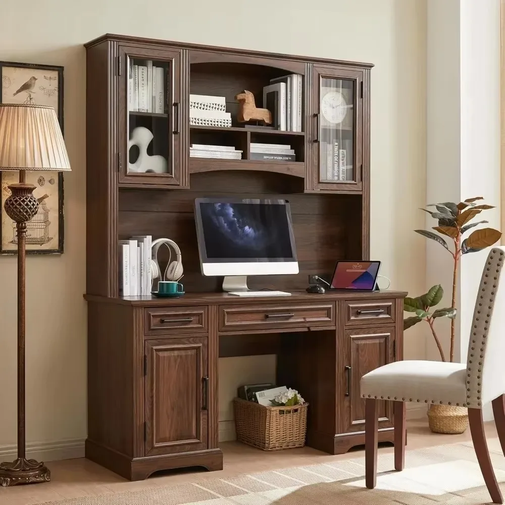 58 Inch Large Computer Desk with Drawers, Embossed Texture Home Office Desk, Workspace for Work Study Writing, Black