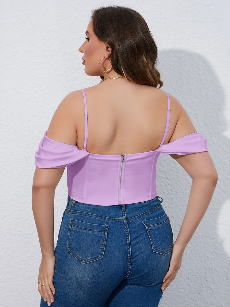 EYNMIN Plus Size Solid Elegant Comisole Corset Tops For Women Summer High Stretch Boned Slim Fit Crop Tank Top Party Night Tops