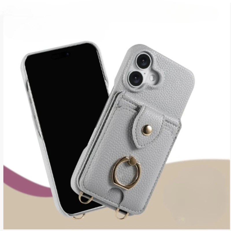 

New for iPhone 16plus Phone Shell 15promax Ring Holder 14pro Makeup Mirror 13 Slanted Back 12 Card Insertion 11 Protective Case