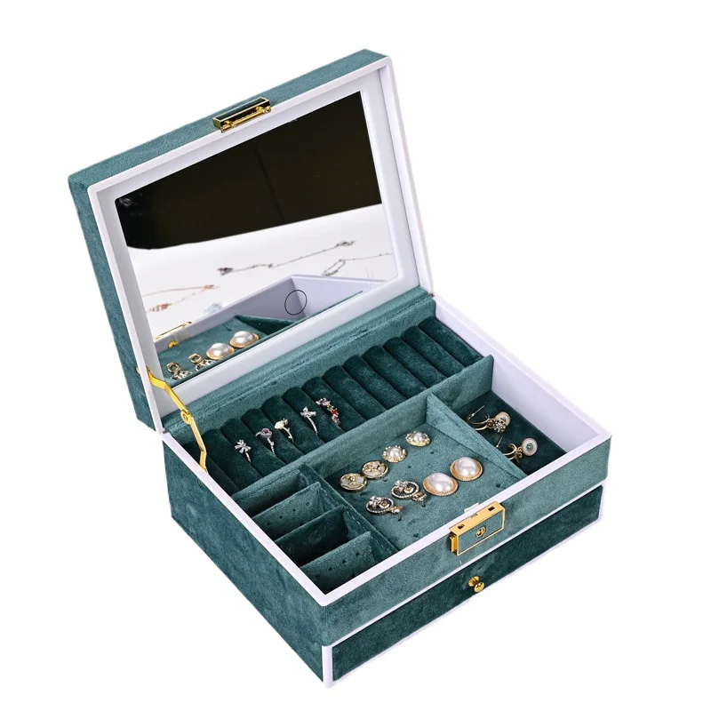 Portable Jewelry Storage Box Lockable Jewelry Storage Boxes Women's Ring Bracelet Organizer Container Multilayered Trinket Case