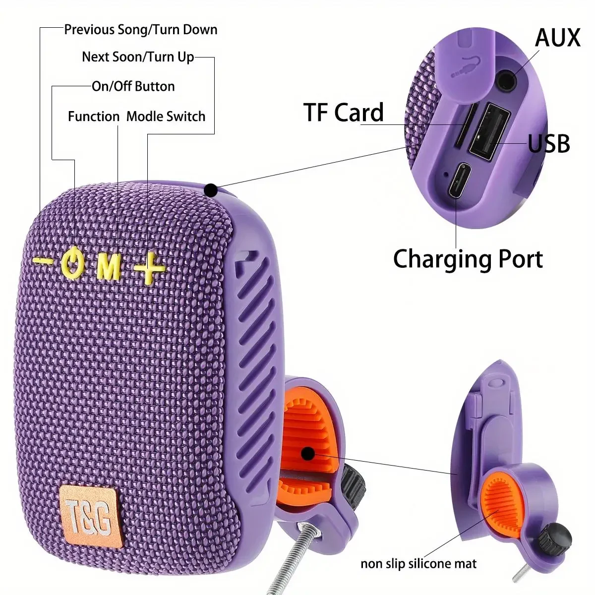 TG392 Outdoor Bicycle Portable Mini Bluetooth Speaker Waterproof FM Radio Supports TWS/TF/AUX Subwoofer Bicycle Wireless Speaker - view 5