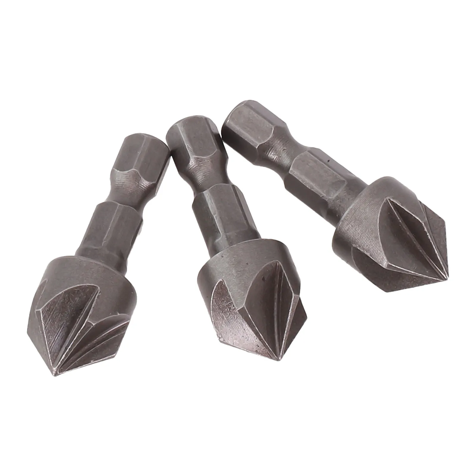Drill Bits 5 Flute Drill Bits 13mm Diameter 36mm Length 3Pcs 45# Steel 5 Flute 90 Degree 6.35mm Shank Diameter Gray