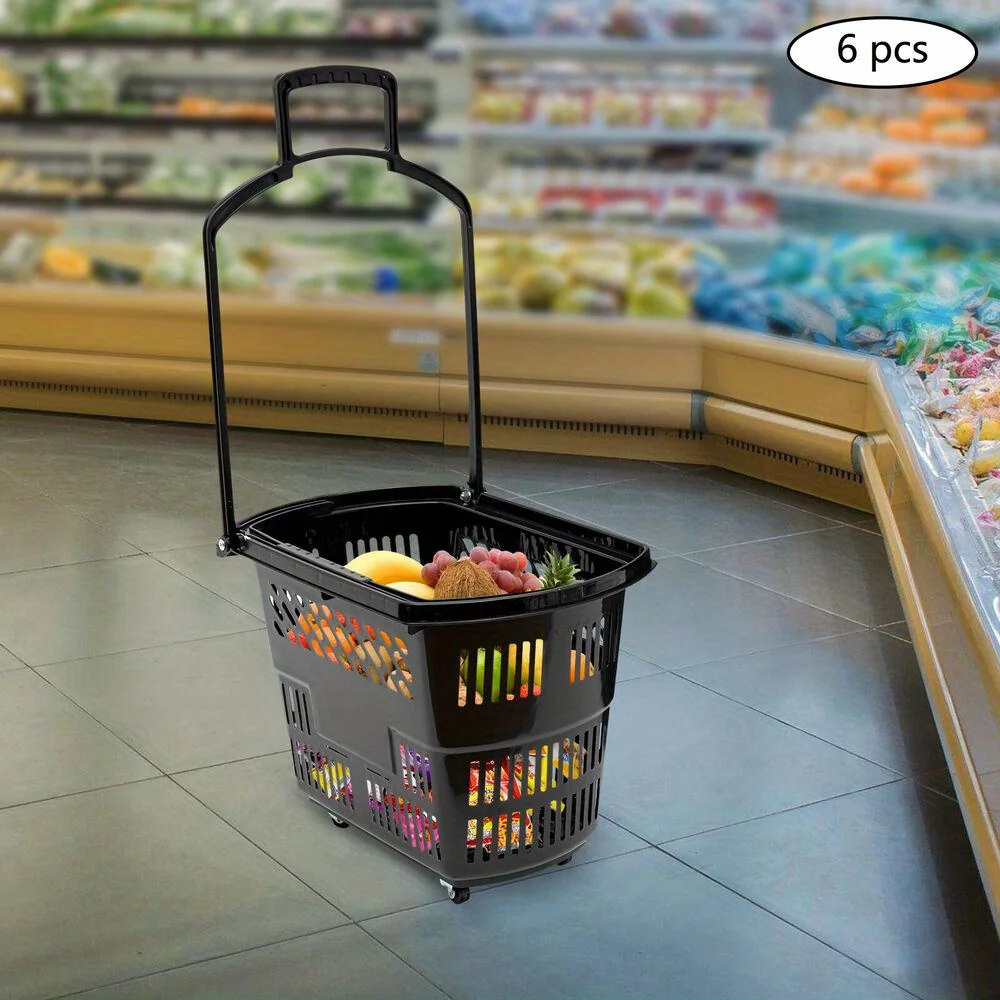 

6-Piece Blue Rolling Shopping Cart Set with 35L Capacity - Perfect for Retail and Home Use