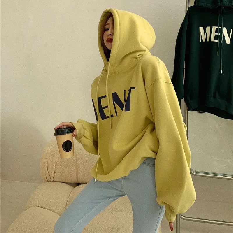 

Gidyq Women Streetwear Sweatshirt Fashion Korean Letter Print Loose Hoodies Autumn Casual Bf Thick Warm Hip Hop Coats New