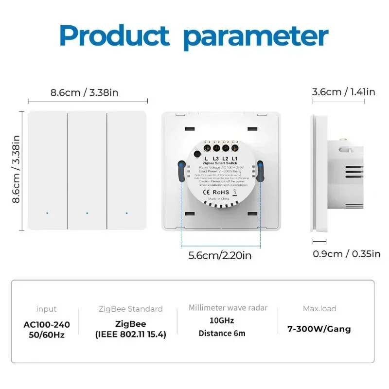 Doodle Zigbee Body Sensing Switch Low Power Wall Switch Single Fire Switching Magnetic Retention Without External Capacitors