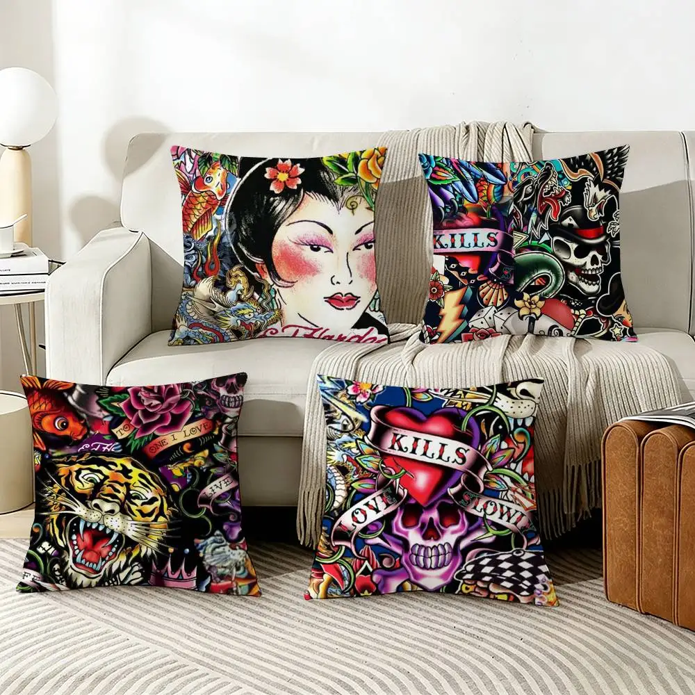 

E-Ed Hardy Brands Pillow Case Living Room Sofa Cushion Cover Suitable For Home Bedroom Room Decoration