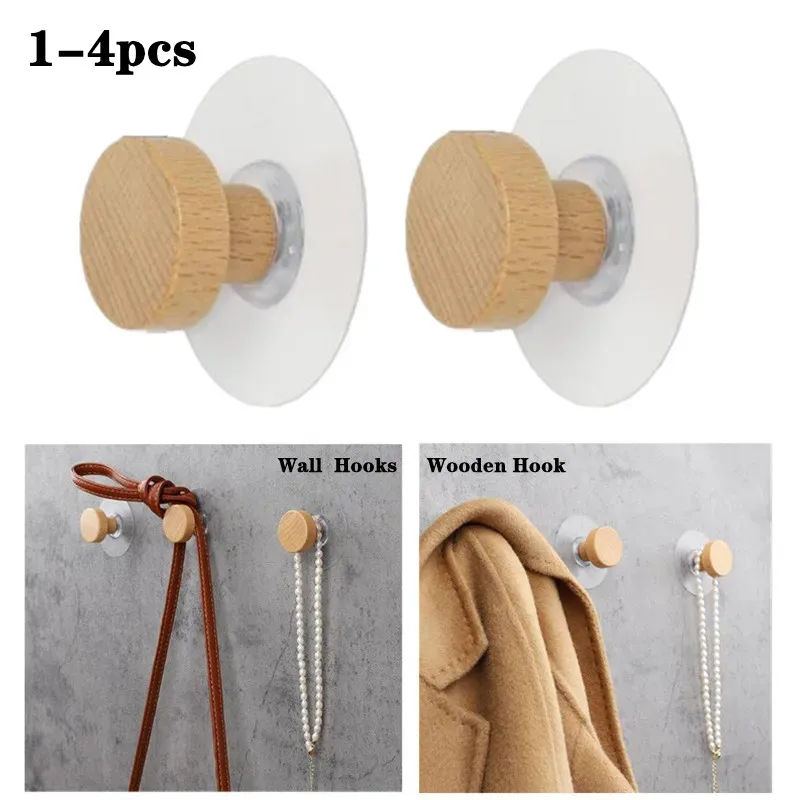 1-4pcs Wooden Hook Geometric Shape Wood Wall Hook Punch Free Wooden Coat Peg Coat Hanger for Hanging Clothes Hat Scarves Towel