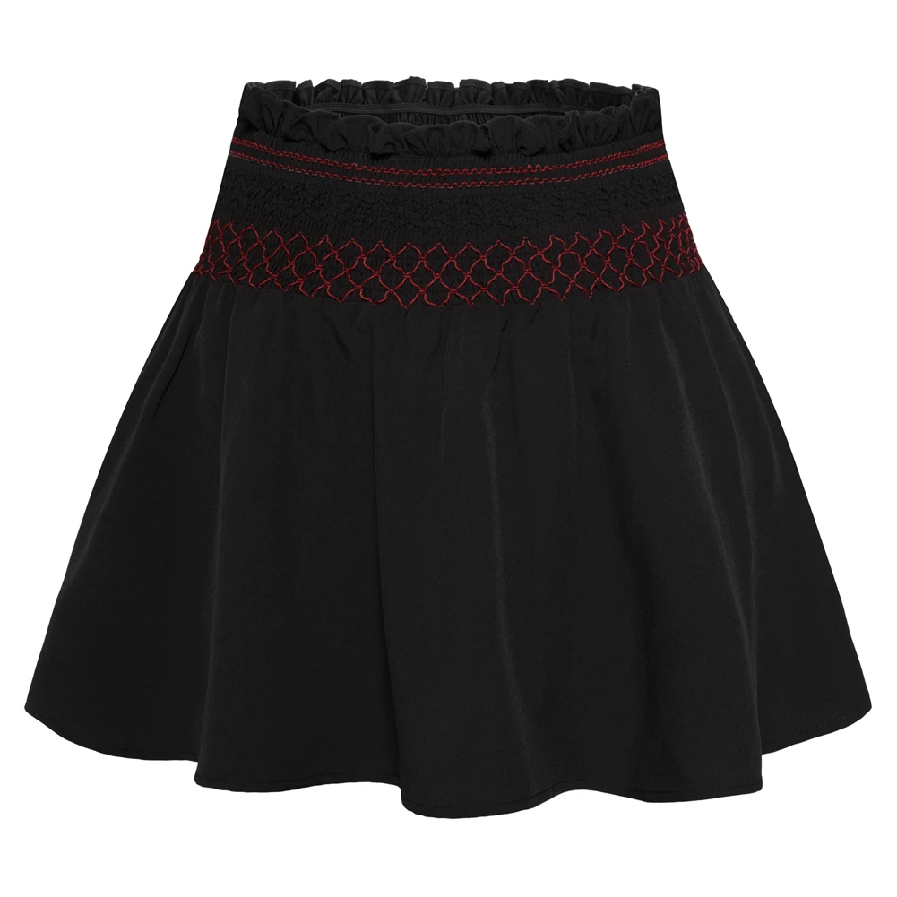 Kk feminino senhoras smocked saia de cintura alta com shorts anexados comprimento médio da coxa saia linha a moda