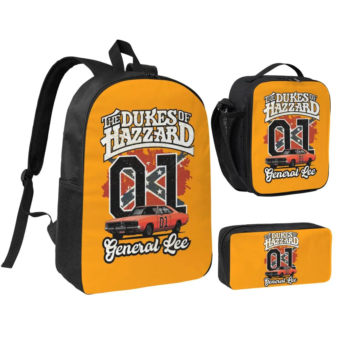 

The Dukes Of Hazzard Vintage Backpack Student BookBag School Bag Shoulder Bags 3ps Insulated Lunch Bag Pencil Case