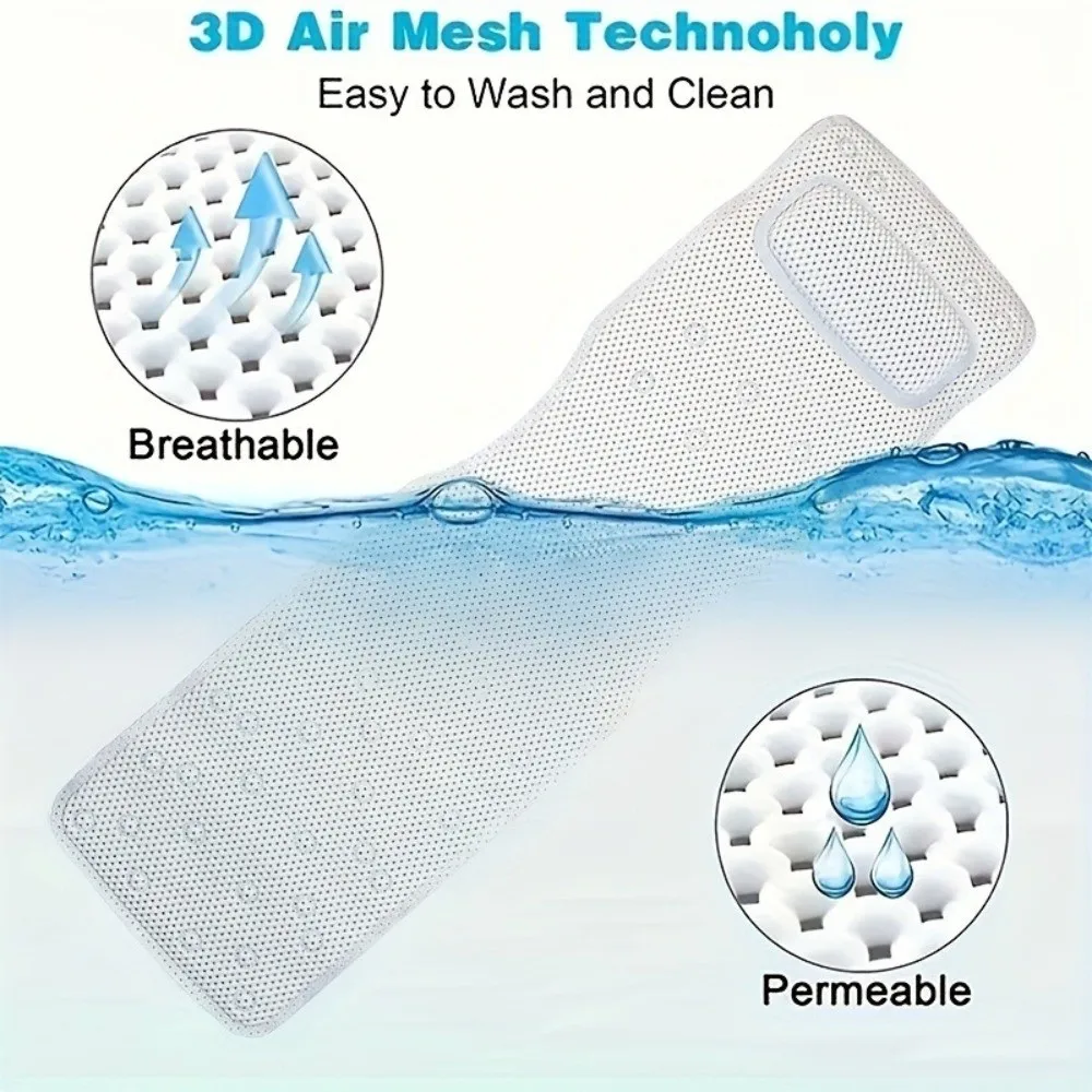 New Large Size Bathtub Pillow Non-Slip with Suction Cup SPA Neck Cushion 36x127cm Full Body Rest Bathing Pillow Daily Use