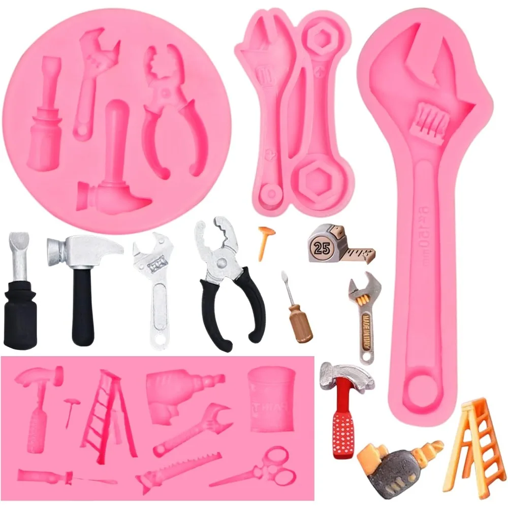 

Hand Tools Molds 4 Pcs, Mini Construction Tool Chocolate Silicone Molds for Cake Decoration Candy Sugar Cupcake Topper C