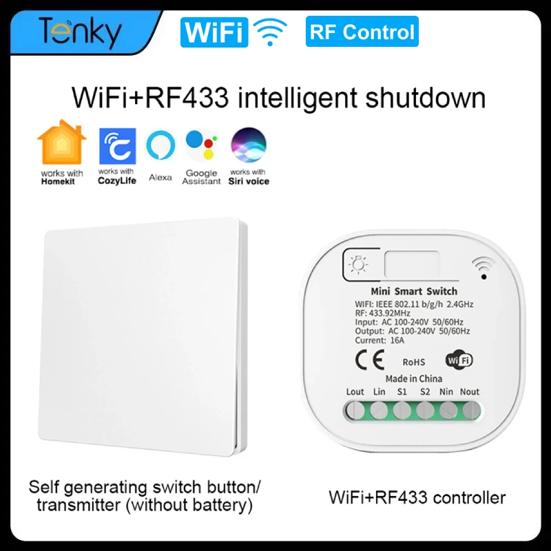 

Умный выключатель Homekit Wi-Fi RF433, миниатюрный смарт-выключатель с автономным питанием, водонепроницаемый, с поддержкой Alexa Google Home Siri