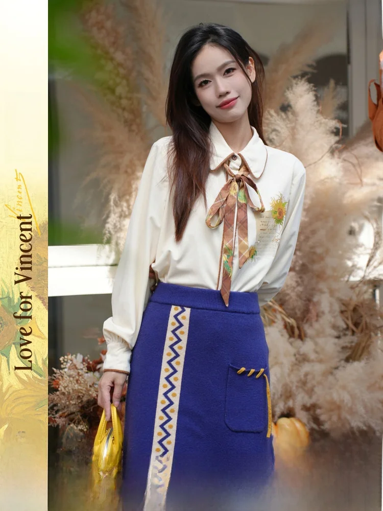 

Artistic Sle Long Sve irt Women's Loose Fit Printed Belted Polyester Fiber Breathable Casual irt Floral Pattern