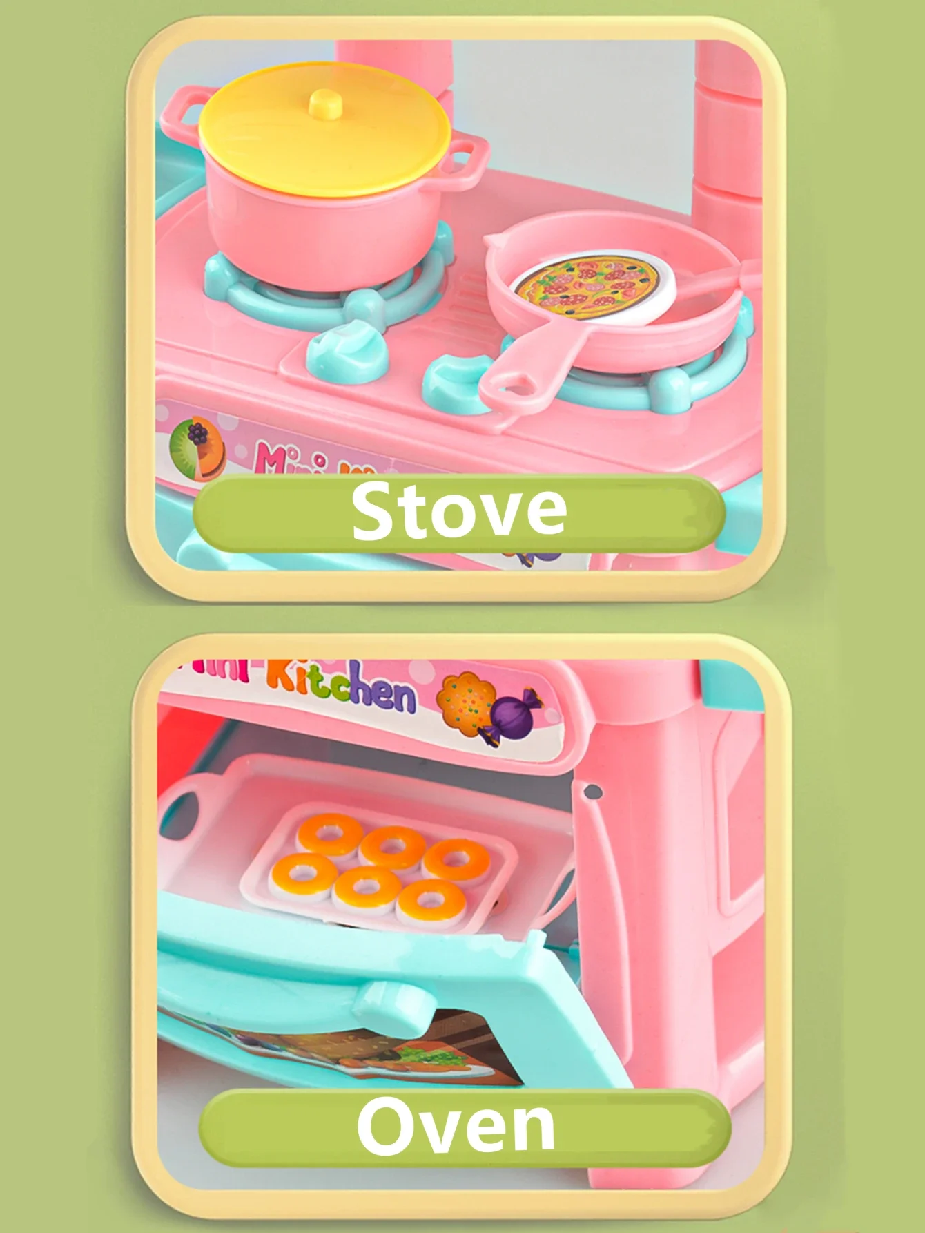 Kitchen Playset Toys, 2 Color Random Play Food Set Accessories Play Sink & Oven, Toddler Kitchen Mini Cutting for Boys and Girls