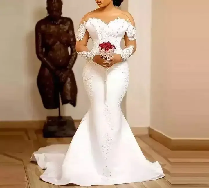 Vestidos de novia africanos árabes sexys personalizados, vestidos de novia Vintage sexis de satén con cuello transparente y mangas largas