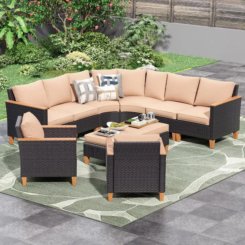 

10-Piece Outdoor Sectional Sofa Set with Cushions, All-Weather PE Rattan Wicker Furniture for Garden, Backyard, and Poolside
