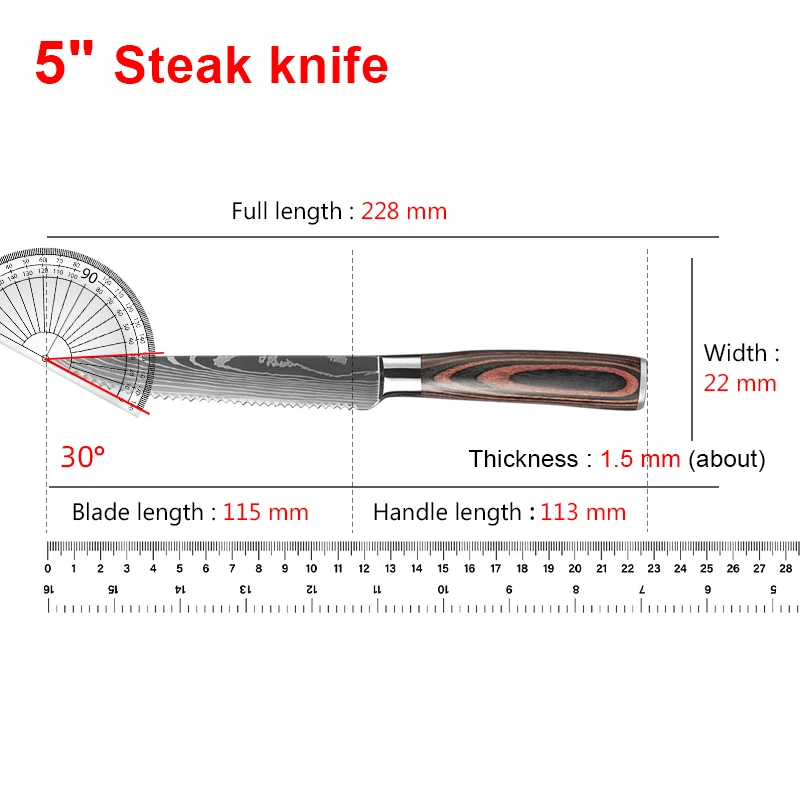 Damascus Steak Knife Set Meat Cleaver Stainless Steel Sharp Serrated Dinner Knives Beef Fruit Cutting Bread Knife Cooking Tools