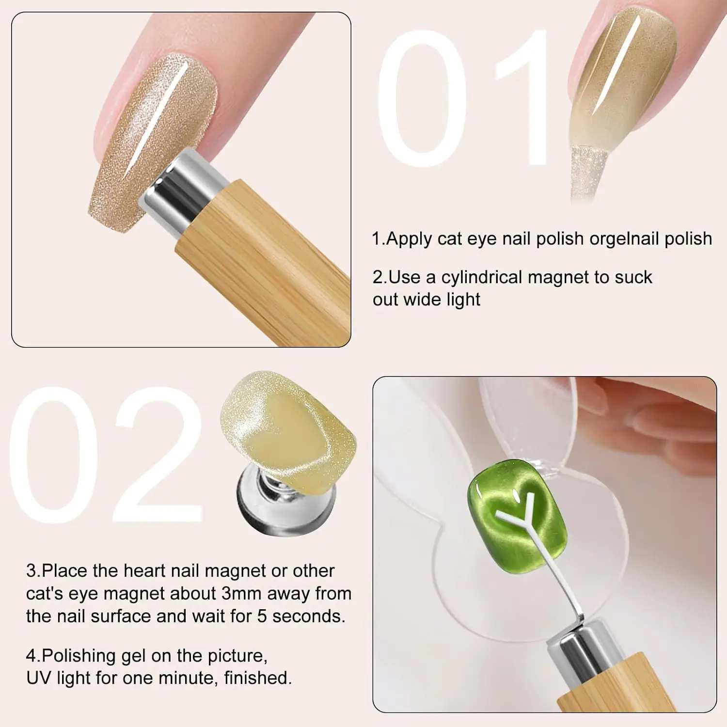 2Pcs Love Cat's Eye Nail Magnet Build Nails Heart-Shaped Effect Y-shape Iron Wire Magnet DIY Manicure Salon Multifunctional Tool image 3