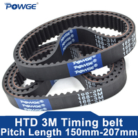 POWGE HTD 3M Timing belt Lp=150 153 156 159 162 165 168 171 174 177 180 183 186 189 192 195 198 201 204 207 Width 6-30mm  Rubber