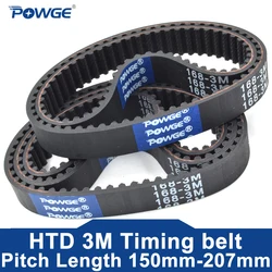 POWGE HTD 3M Timing belt Lp=150 153 156 159 162 165 168 171 174 177 180 183 186 189 192 195 198 201 204 207 Width 6-30mm  Rubber