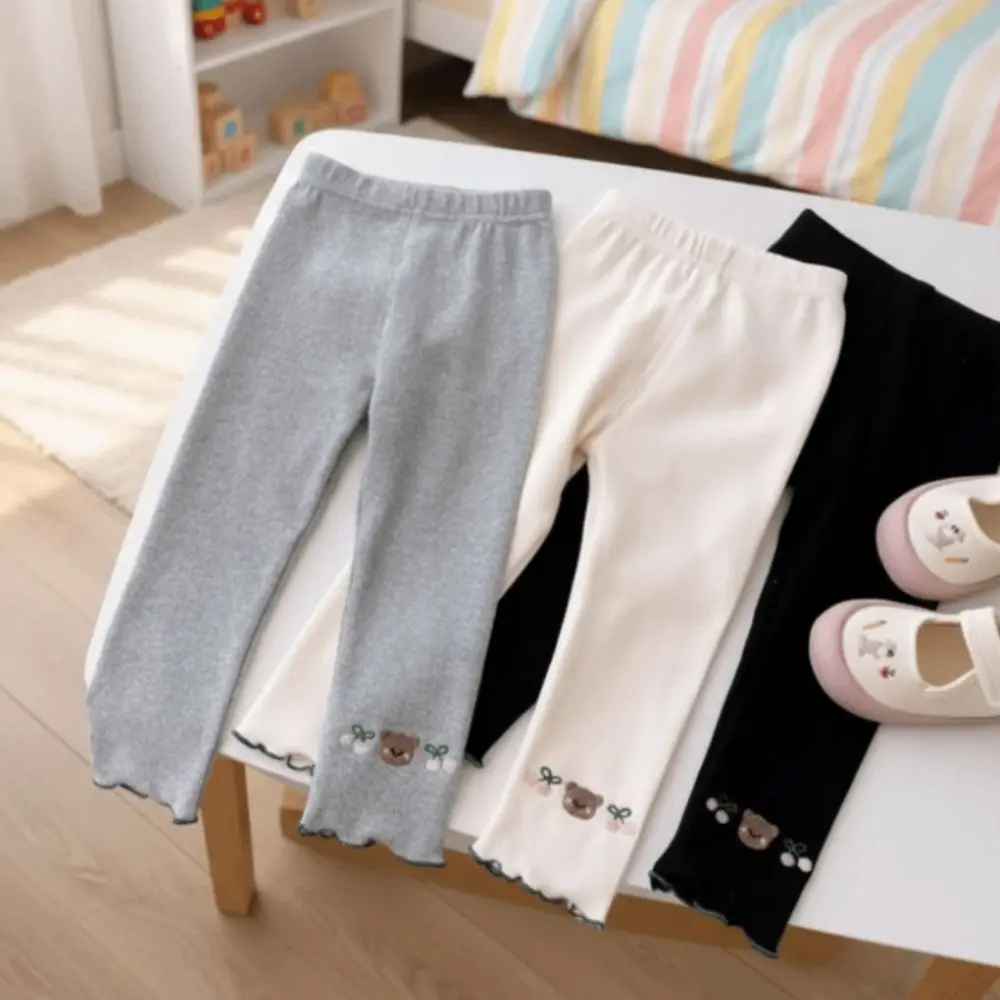 Solid Color Girls Outerwear Leggings Cartoon Print Outfits Korean Style Clothing Children Pants Comfortable Cherry Printed Pants